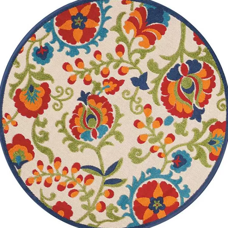 Abstract Floral Outdoor Round Area Rug, 5 ft.>Kirklands Home Cheap
