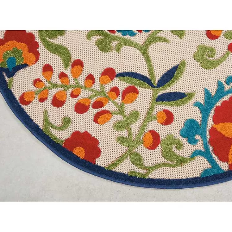 Abstract Floral Outdoor Round Area Rug, 5 ft.>Kirklands Home Cheap