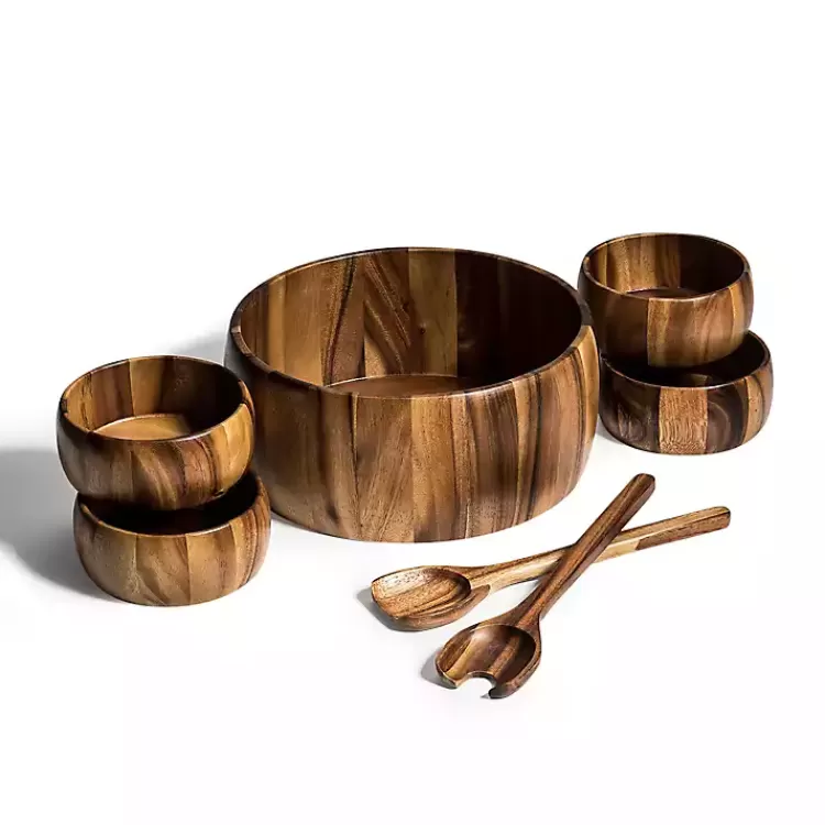 Acacia 7-pc. Salad Bowl and Servers Set, 12 in.>Kirklands Home Best
