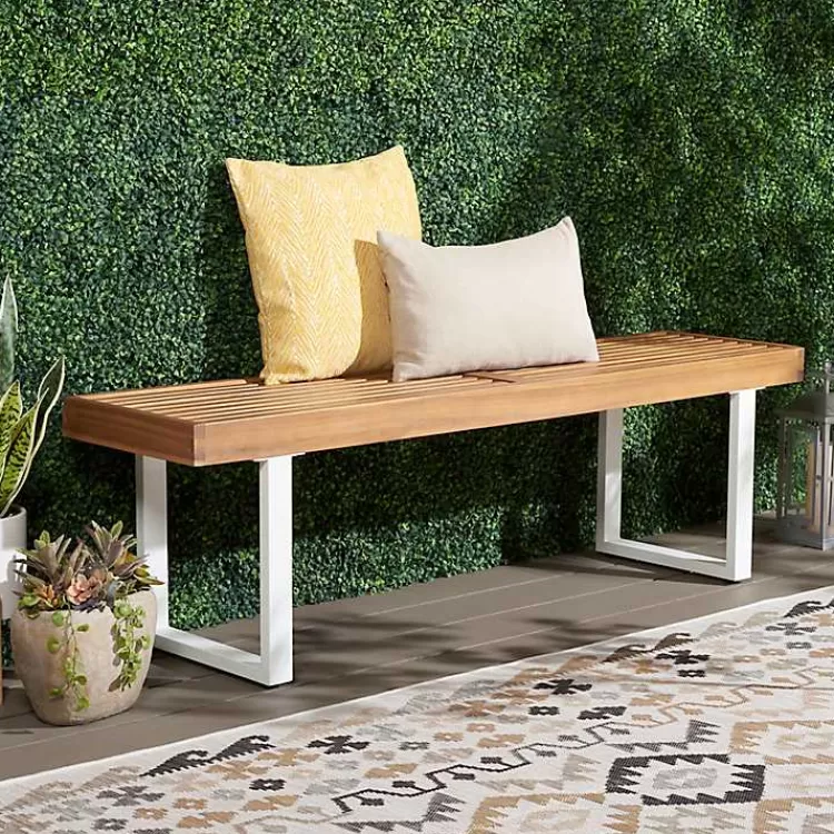 acacia_wood_and_white_metal_monti_outdoor_bench_5.webp Acacia Wood and Metal Monti Outdoor Bench>Kirklands Home Outlet