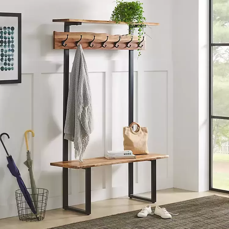 Acacia Wood Modern Storage Hooks Hall Tree>Kirklands Home Fashion