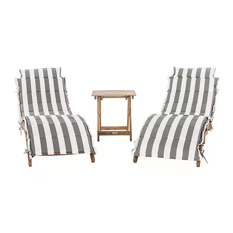 Acacia Wood 3-pc. Chaise Set with Striped Cushions>Kirklands Home Shop