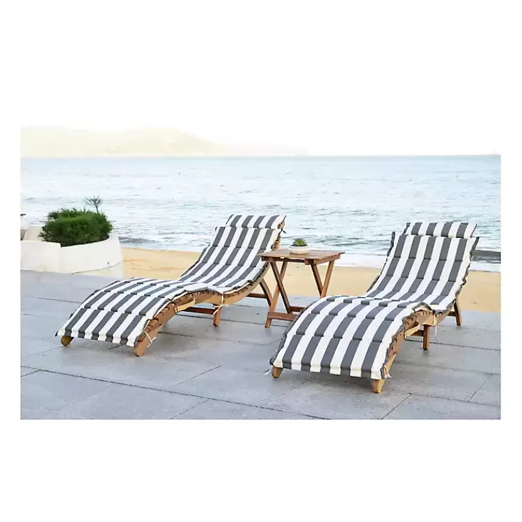 Acacia Wood 3-pc. Chaise Set with Striped Cushions>Kirklands Home Shop