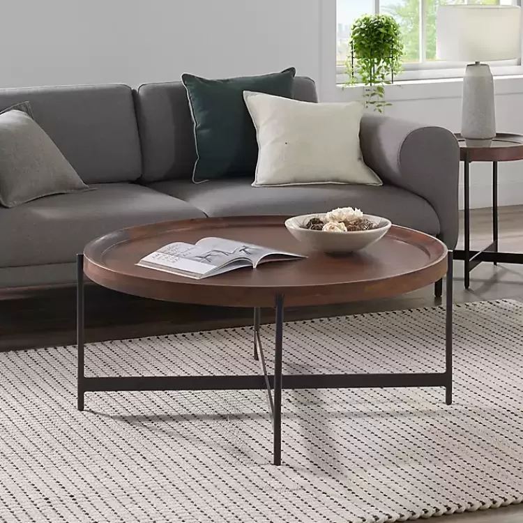 Acacia Wood Round Tray Top Coffee Table>Kirklands Home Fashion