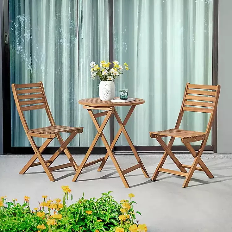 Acacia Wood Slatted 3-pc. Outdoor Bistro Set>Kirklands Home Cheap