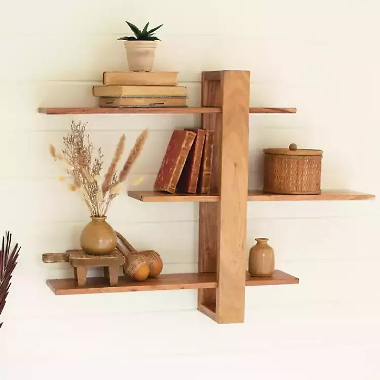 Adjustable 3-Tier Acacia Wood Wall Shelf>Kirklands Home Hot