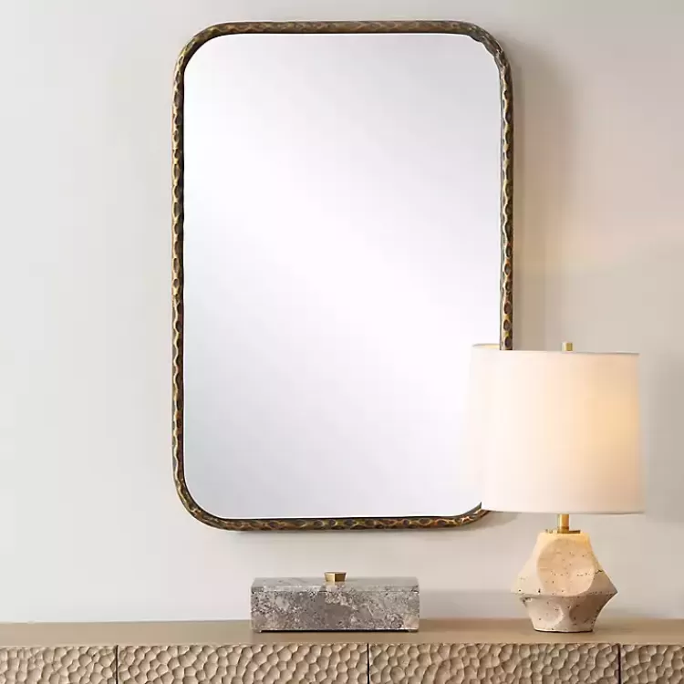 Aged Bronze Hammered Metal Wall Mirror>Kirklands Home Clearance