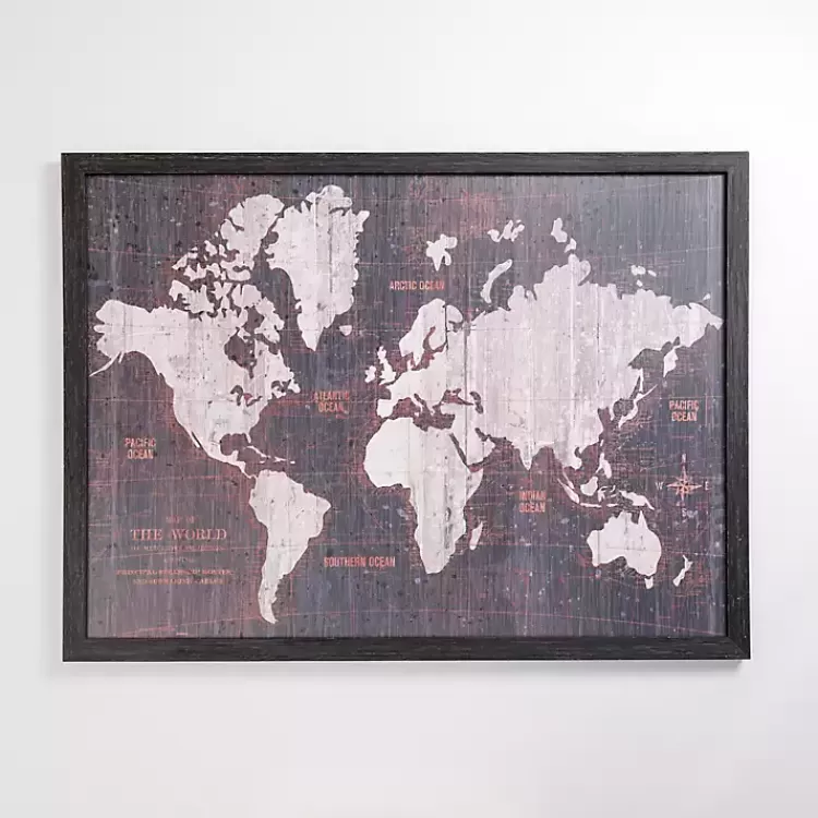 Aged World Map Framed Art Print>Kirklands Home Outlet