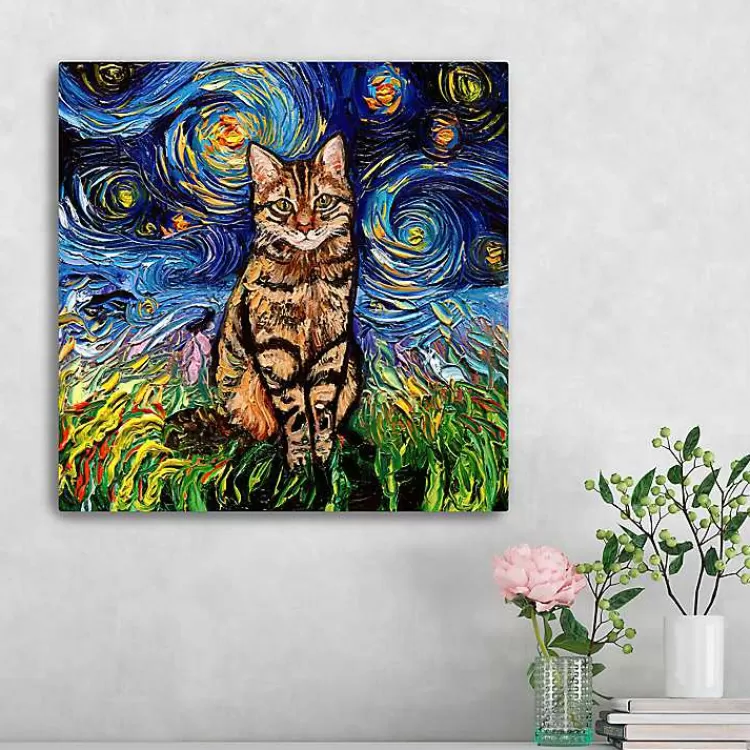 Aja Trier Brown Tabby Starry Night Canvas Print>Kirklands Home Flash Sale