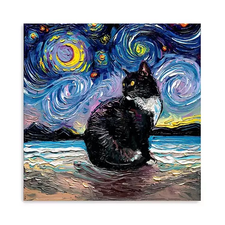 Aja Trier Tuxedo Cat Starry Night Canvas Art Print>Kirklands Home Store