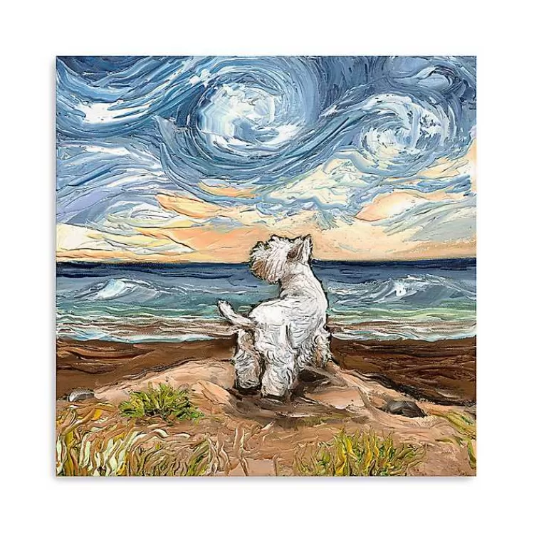 Aja Trier Westie Starry Beach Canvas Art Print>Kirklands Home Clearance