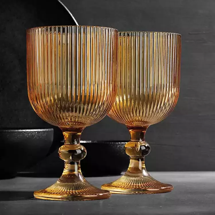 Amber Ribbed Goblet Wine Glasses, Set of 4>Kirklands Home Best