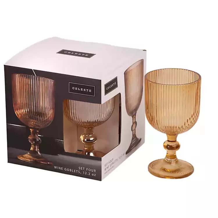 Amber Ribbed Goblet Wine Glasses, Set of 4>Kirklands Home Best