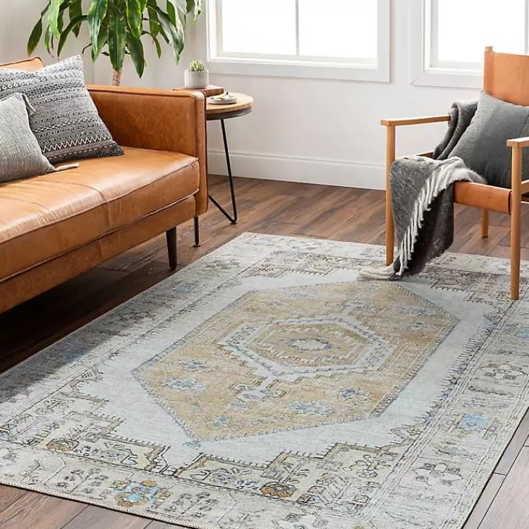 Amelie Yellow Traditional Washable Area Rug, 8x12>Kirklands Home Online