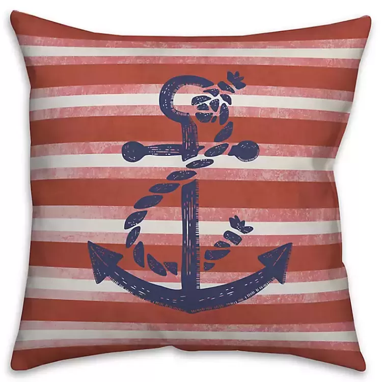Anchor and Red Stripes Indoor/Outdoor Pillow>Kirklands Home New