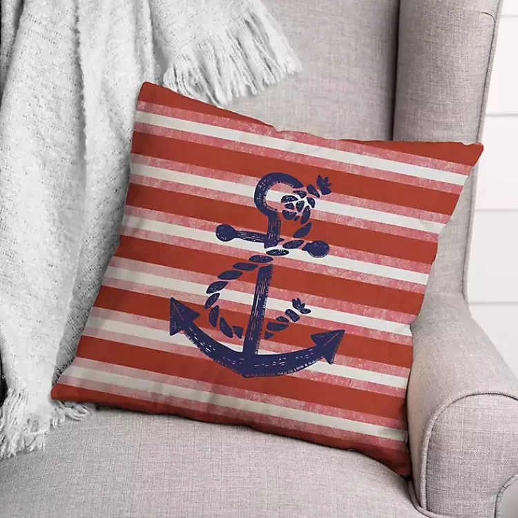 Anchor and Red Stripes Indoor/Outdoor Pillow>Kirklands Home New