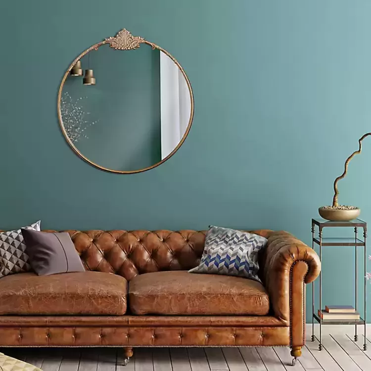 Antique Brass Metal Ornate Round Mirror>Kirklands Home New