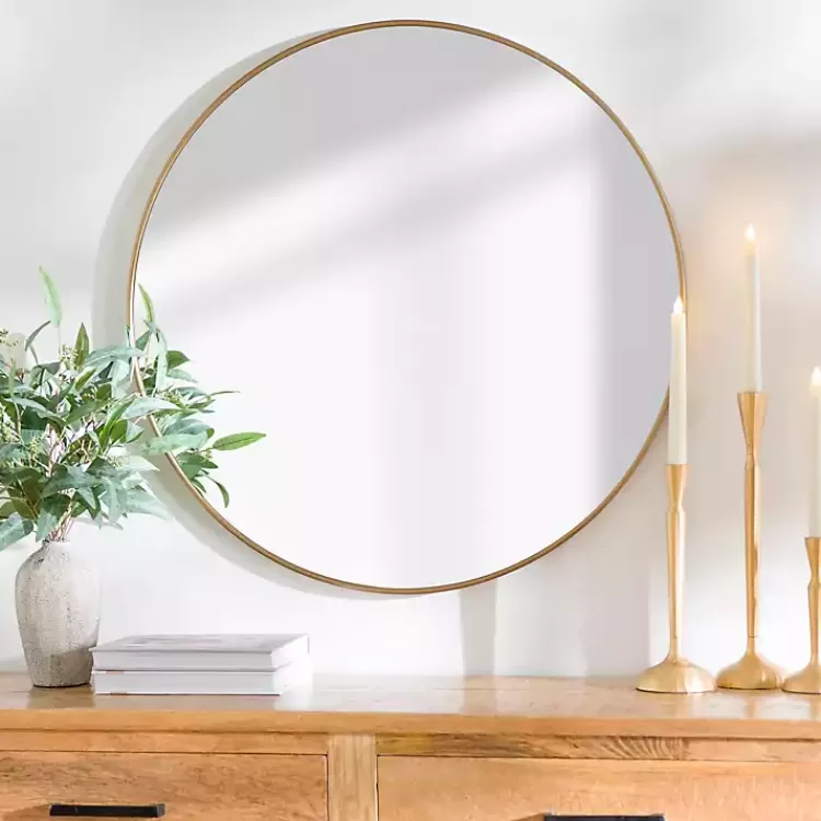 Antique Brass Nouveau Linear Round Mirror>Kirklands Home Best Sale