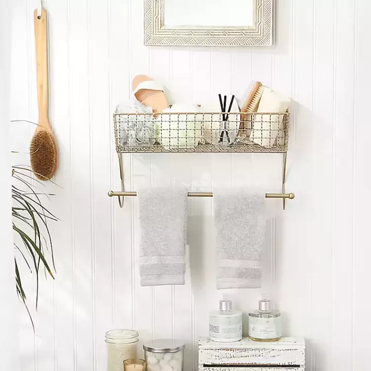 Antique Gold Wire Basket Towel Rack, 17 in.>Kirklands Home Fashion