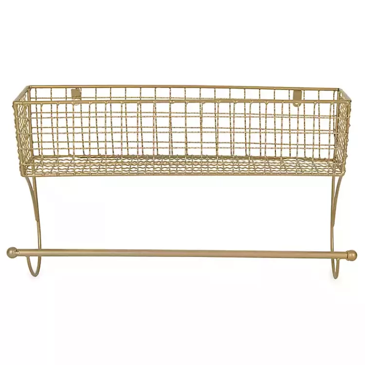 antique_gold_wire_basket_towel_rack__in_3.webp Antique Gold Wire Basket Towel Rack, 17 in.>Kirklands Home Fashion