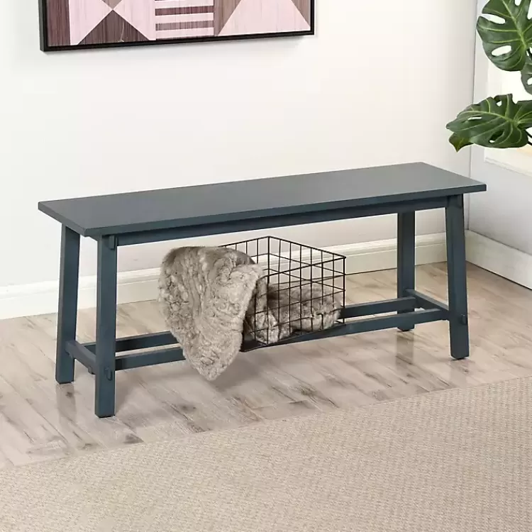 Antique Navy Wood Noah Bench>Kirklands Home Discount