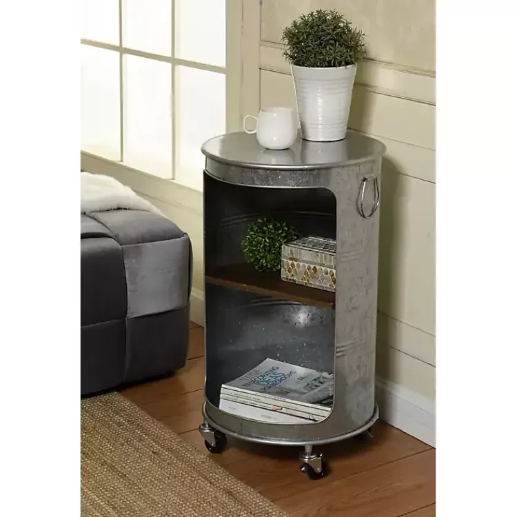 Antique Round Rolling Galvanized Accent Table>Kirklands Home Clearance