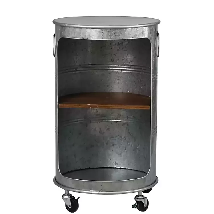 Antique Round Rolling Galvanized Accent Table>Kirklands Home Clearance