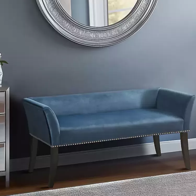 Antique Sapphire Low Back Upholstered Bench>Kirklands Home Flash Sale