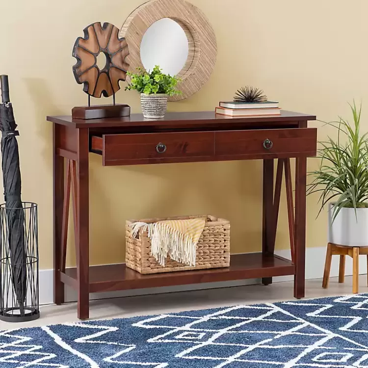 Antique Tobacco Console Table with Bottom Shelf>Kirklands Home Fashion