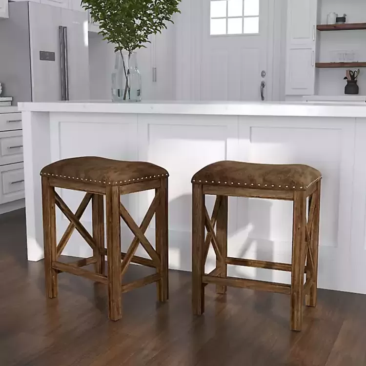 Antique Walnut Faux Leather Stools, Set of 2>Kirklands Home Cheap