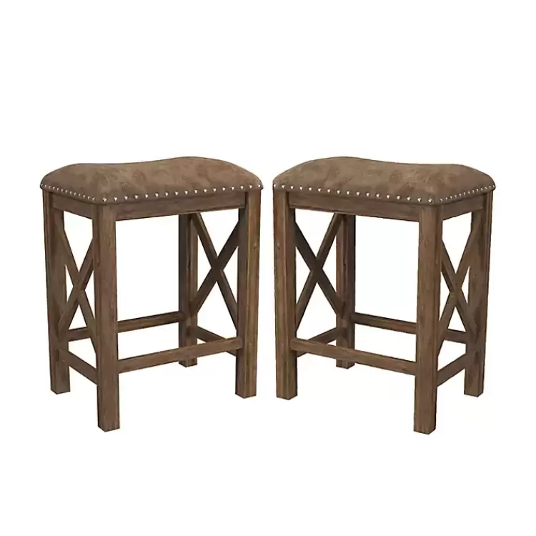 Antique Walnut Faux Leather Stools, Set of 2>Kirklands Home Cheap