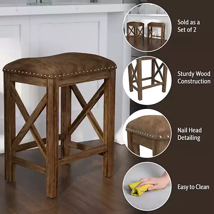 antique_walnut_faux_leather_stools_set_of__3.webp Antique Walnut Faux Leather Stools, Set of 2>Kirklands Home Cheap
