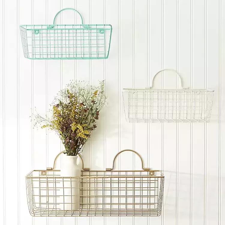 Antique White 2-pc. Long Wire Basket Set, 17 in.>Kirklands Home Store