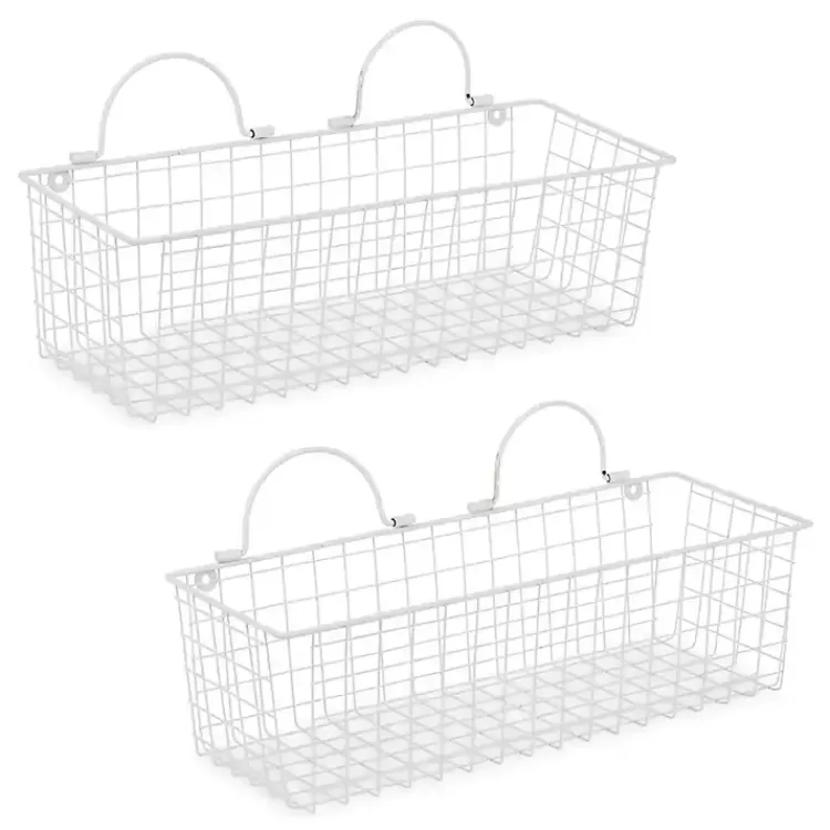 Antique White 2-pc. Long Wire Basket Set, 17 in.>Kirklands Home Store
