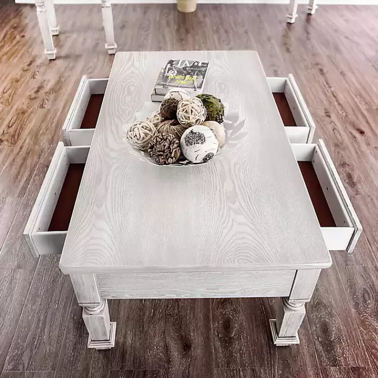 antique_white_wood_drawer_heather_coffee_table_3.webp Antique Wood 4-Drawer Heather Coffee Table>Kirklands Home Online