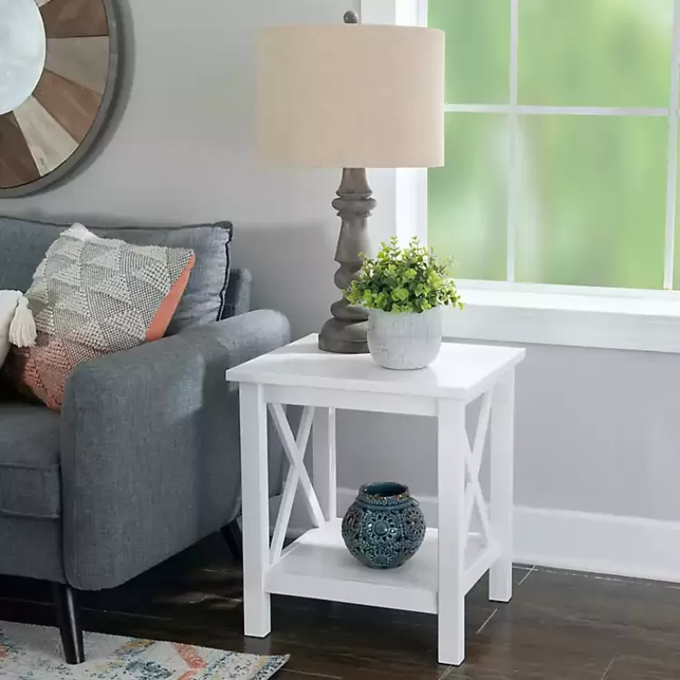 Antique White X Side Frame Accent Table>Kirklands Home Store