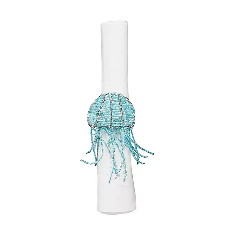 Aqua Beaded Jellyfish Napkin Rings, Set of 6>Kirklands Home Best