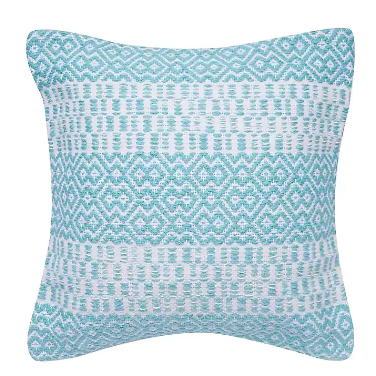 Aqua Diamond Stripe Indoor/Outdoor Pillow>Kirklands Home Outlet