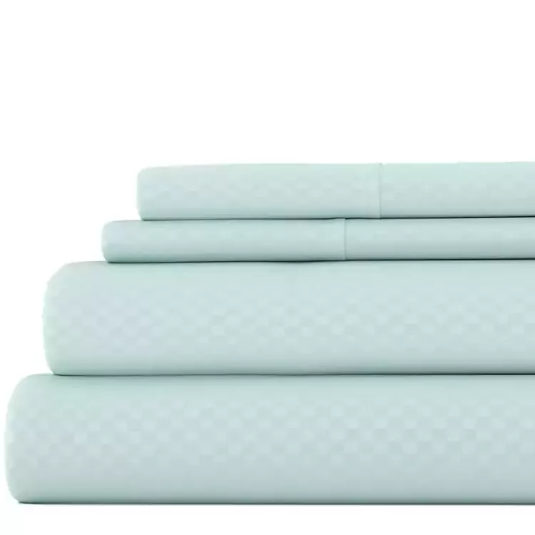 Aqua Embossed Checkered 3-pc. Twin Sheet Set>Kirklands Home Cheap