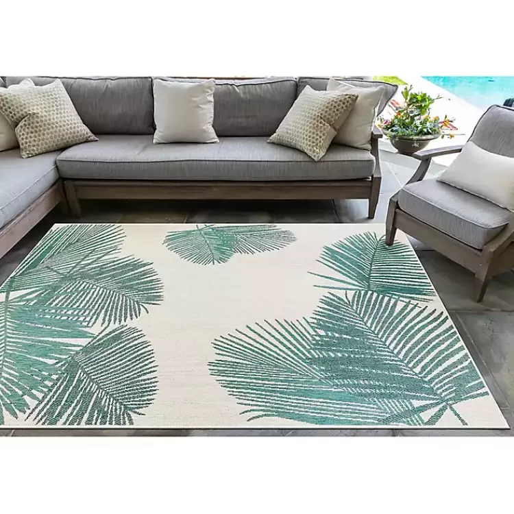 Aqua Forest Leaf Indoor/Outdoor Area Rug, 6x9>Kirklands Home Shop