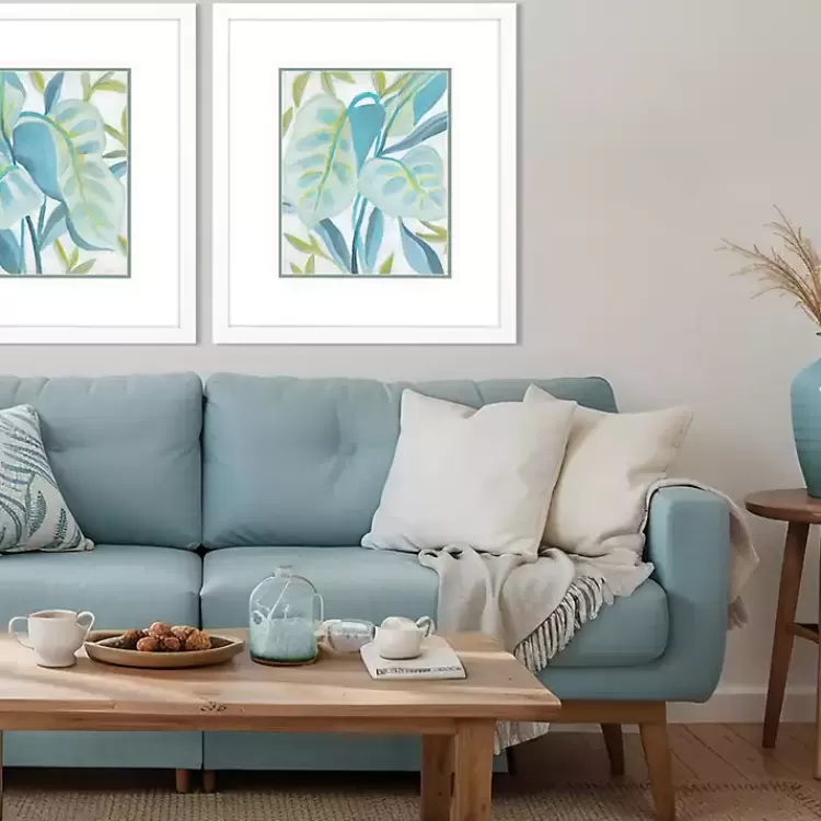 Aqua Tropical Leaves II Framed Art Print>Kirklands Home Cheap