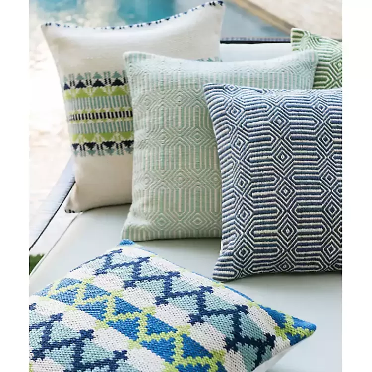 Aquamarine Woven Geometric Outdoor Throw Pillow>Kirklands Home Cheap