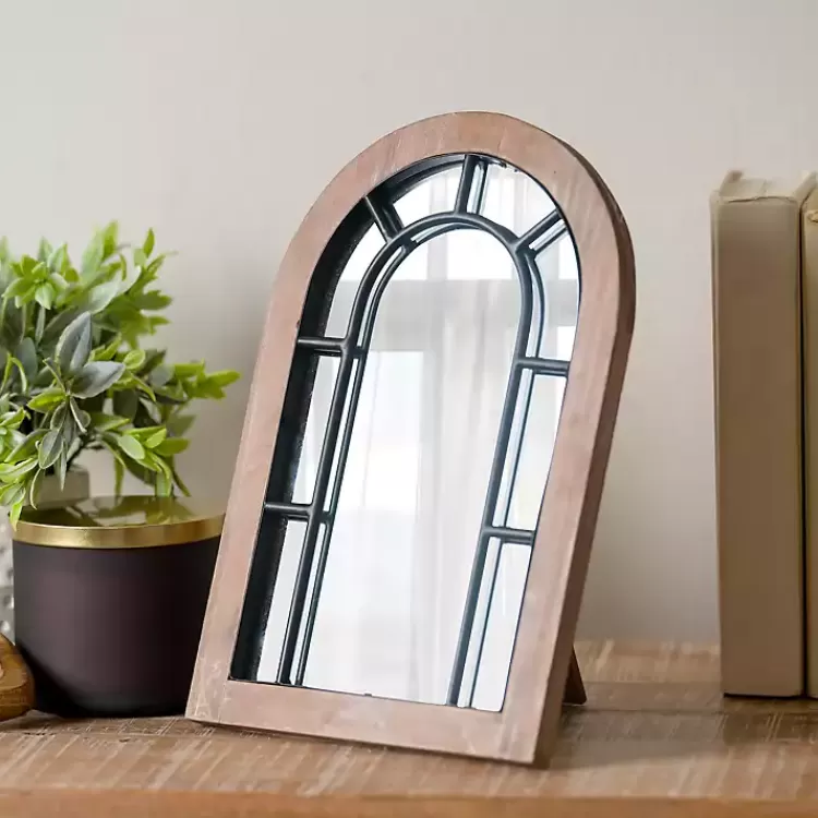 Arched Wood and Metal Overlay Tabletop Mirror>Kirklands Home Shop