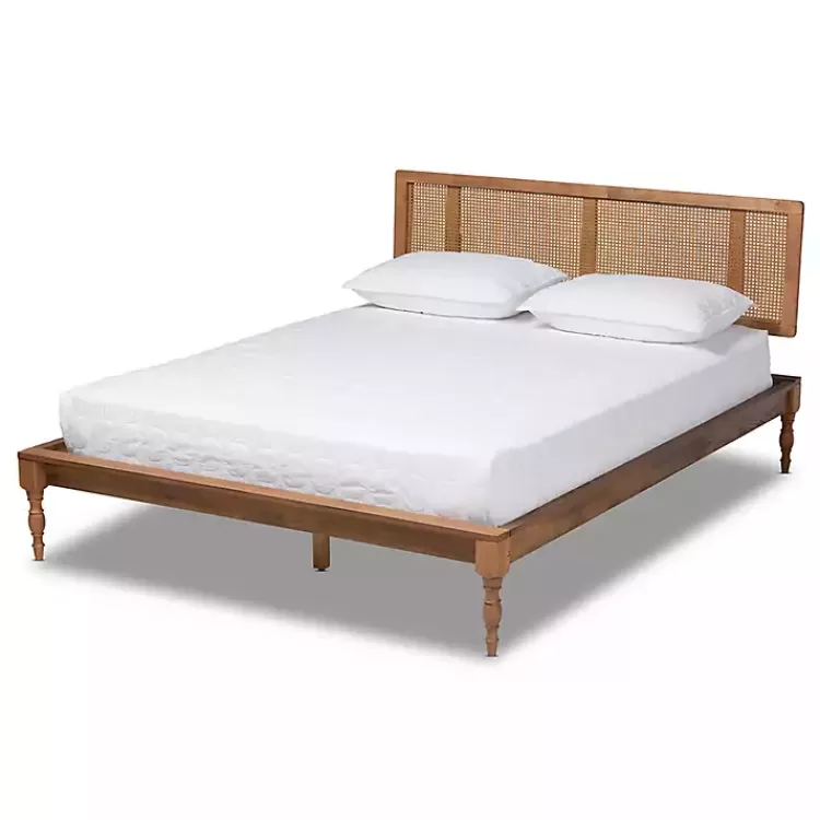 Ash Walnut Wrap-Around Rattan Platform Queen Bed>Kirklands Home Online