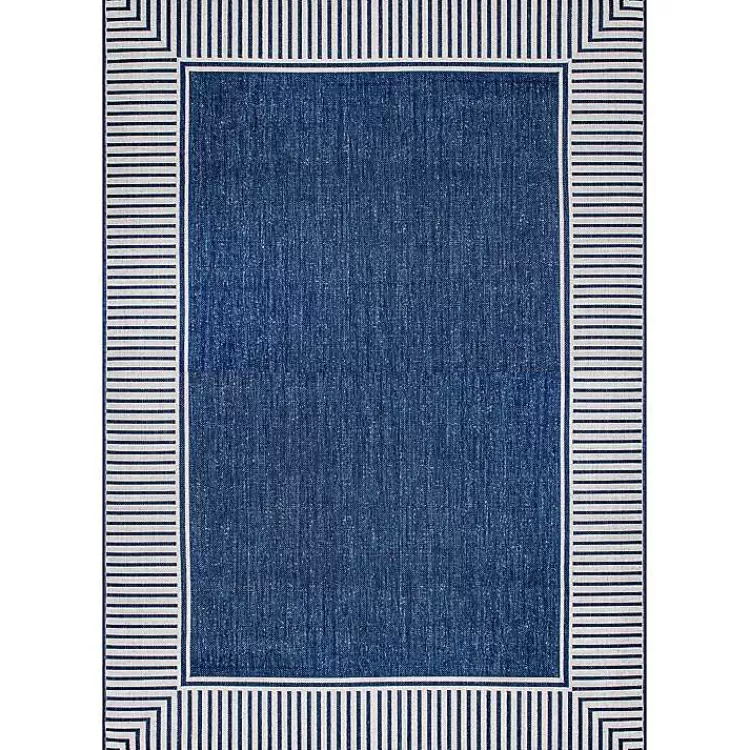 Asia Blue Stripe Border Outdoor Rug, 5x8>Kirklands Home Best Sale