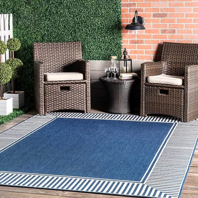 Asia Blue Stripe Border Outdoor Rug, 8x10>Kirklands Home Outlet