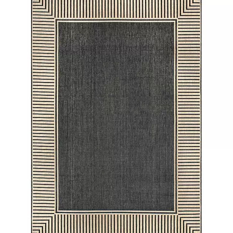 Asia Gray Stripe Border Outdoor Rug, 8x10>Kirklands Home Discount
