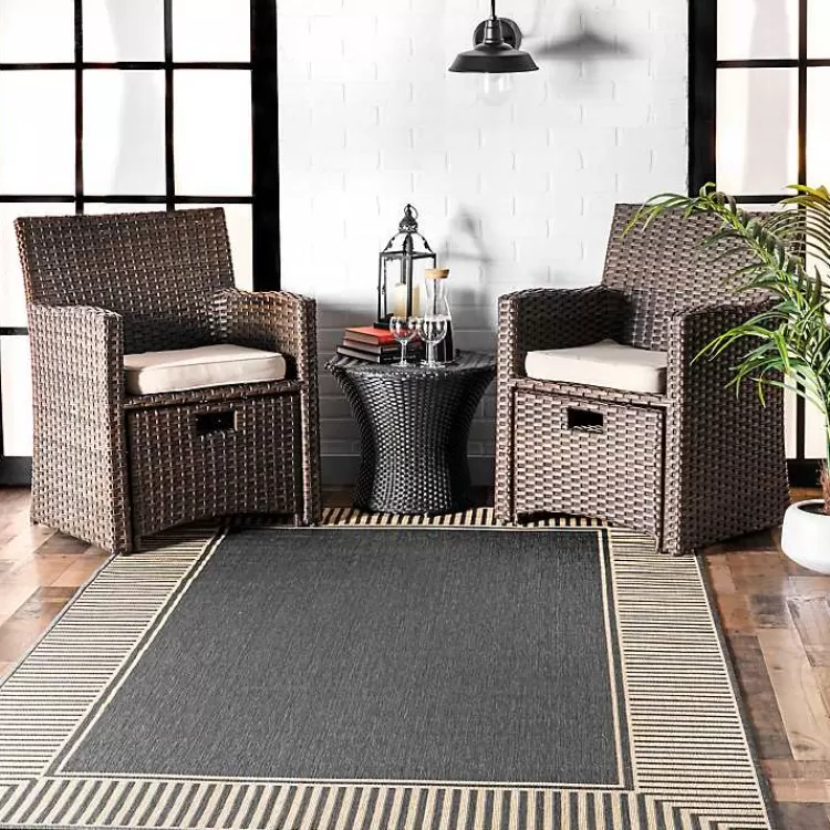 Asia Gray Stripe Border Outdoor Rug, 8x10>Kirklands Home Discount