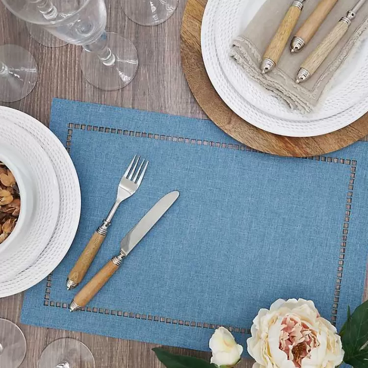 Azure Laser-Cut Hemstitch Placemats, Set of 4>Kirklands Home Online