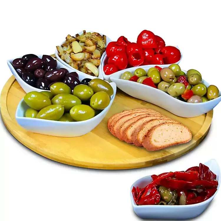 Bamboo 6 Piece Ceramic Flower Set Lazy Susan>Kirklands Home Hot